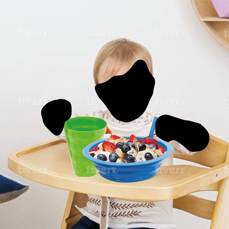 PLASKIDY Cereal Bowls with Straws & Kids Straw Cups - Set of 4 Kids Plastic Bowls with Straws & 4 Straw Cups for Kids BPA Free Dishwasher Safe Kids Bowls with Built-In Straw Include 3 Cleaning Brushes - Image 4